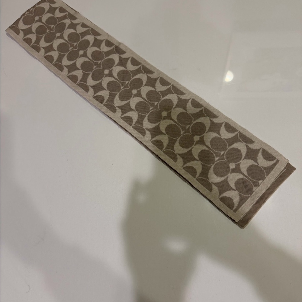 Coach Tan and Cream Striped Scarf